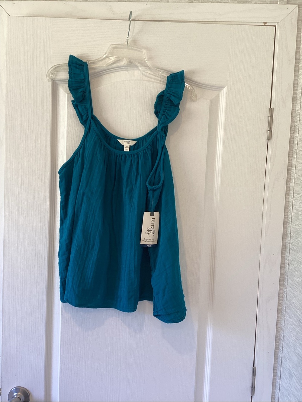 Terra & Sky Teal Ruffle Strap Tank 1XL BNWT